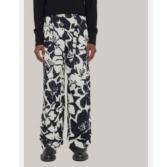 Dries Van Noten Men’s White Black Parton Floral-Print Viscose Pants Size EU 40 - Picture 1 of 6